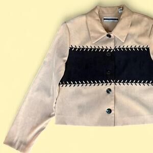 Vintage 1990s Amanda Smith Tan Velvet Blazer/Jacket with Embroidered Details